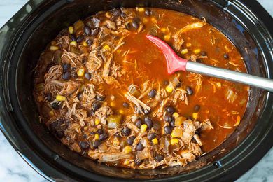 Easy Slow Cooker Shredded Chili Chicken Chili in the crockpot