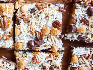Overhead shot of magic cookie bars ready to eat