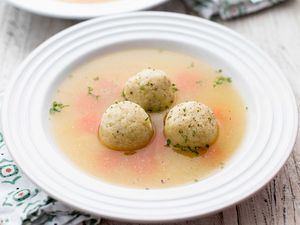 Single Serving of Matzo Ball Soup on Table