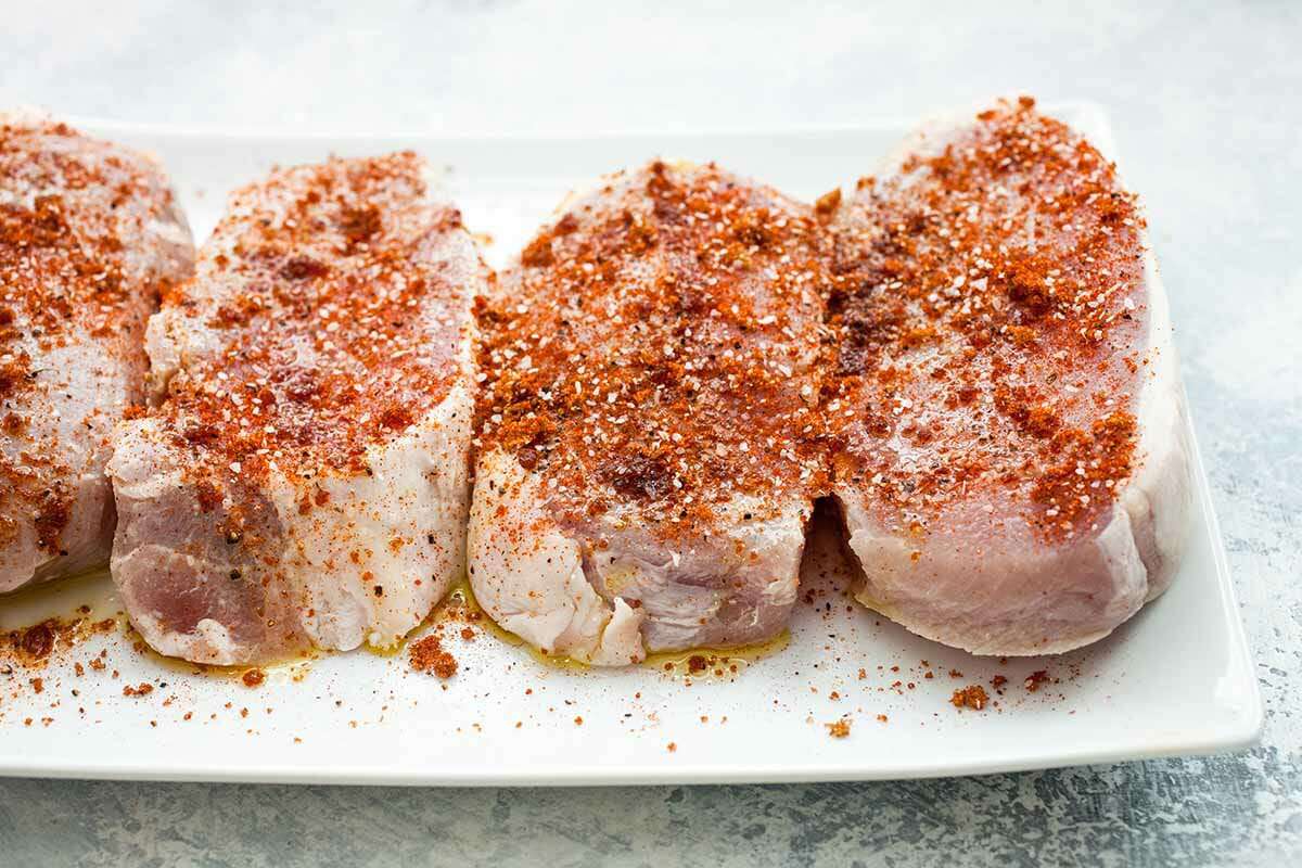 Grilled Boneless Pork Chops rub the pork chops with spices