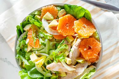 Chopped chicken salad with oranges and miso dressing