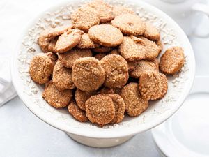 Mini Easy Ginger Lemon Cookies placed in a footed serving bowl.