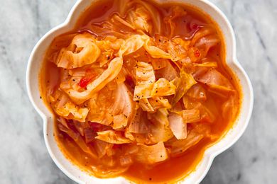 A bowl of simple cabbage soup