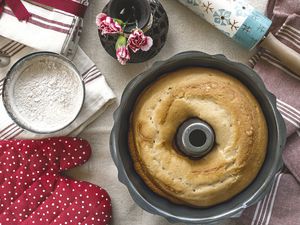 baked bundt cake with ingredients