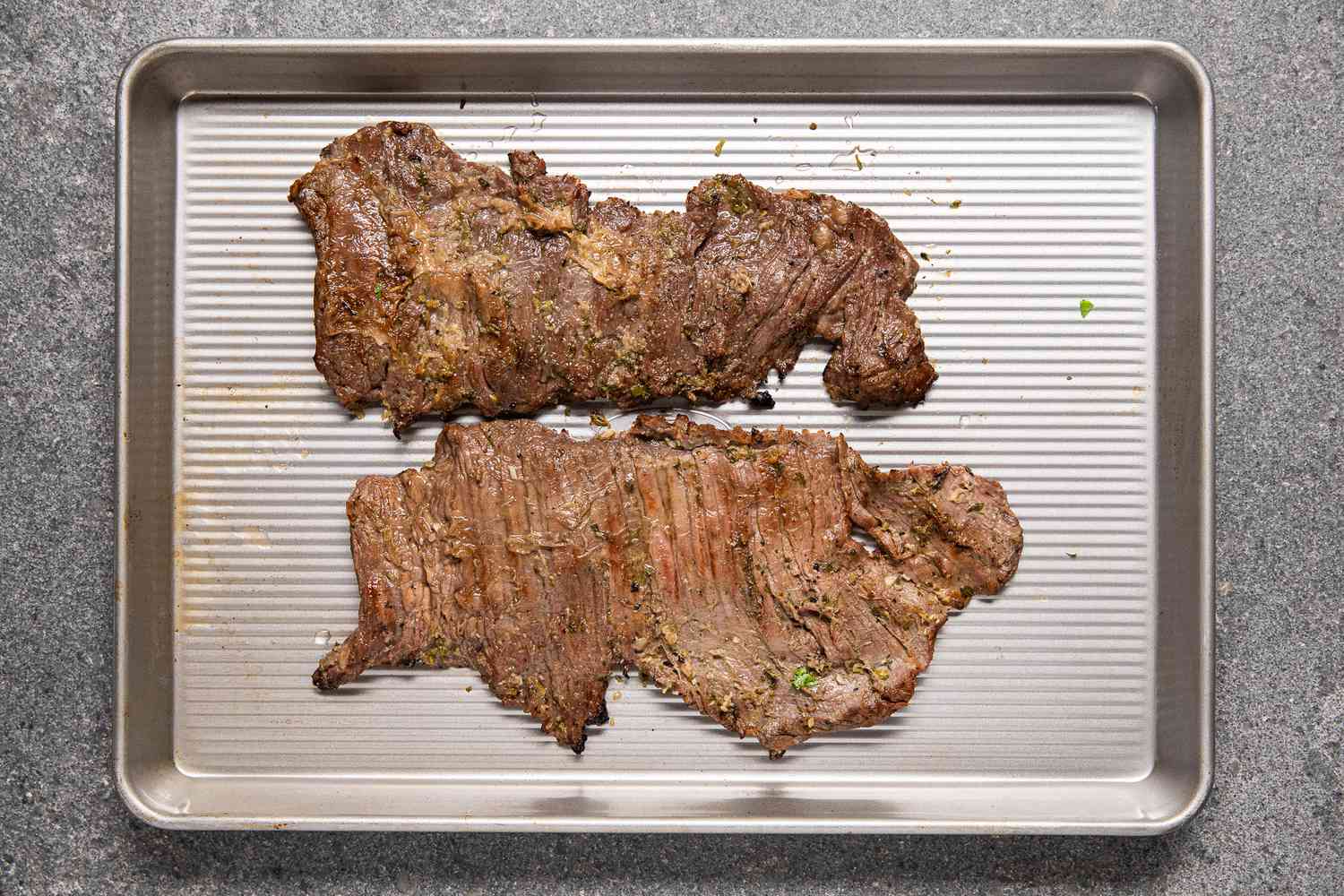 Arrachera (Mexican Skirt Steak) Resting on a Baking Tray 