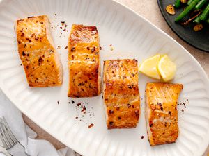 Baked Salmon on a white platter