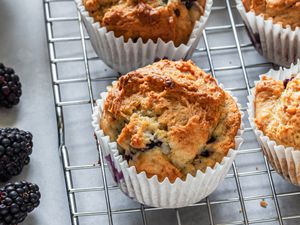 Blackberry Muffins on a Cooling Rack