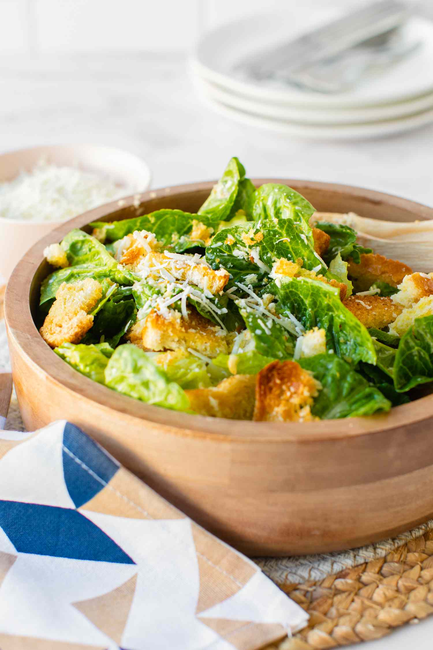 Bowl of Classic Caesar Salad with Homemade Caesar Dressing and Croutons