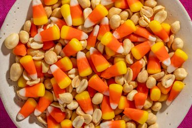 Bowl of candy corn and peanuts