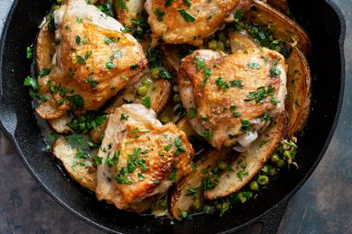 Chicken Vesuvio in a Cast Iron Skillet 