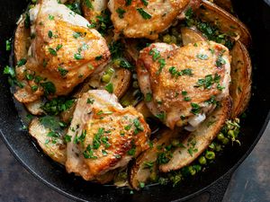 Chicken Vesuvio in a Cast Iron Skillet 