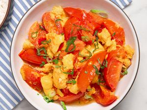 a plate of Chinese tomato egg