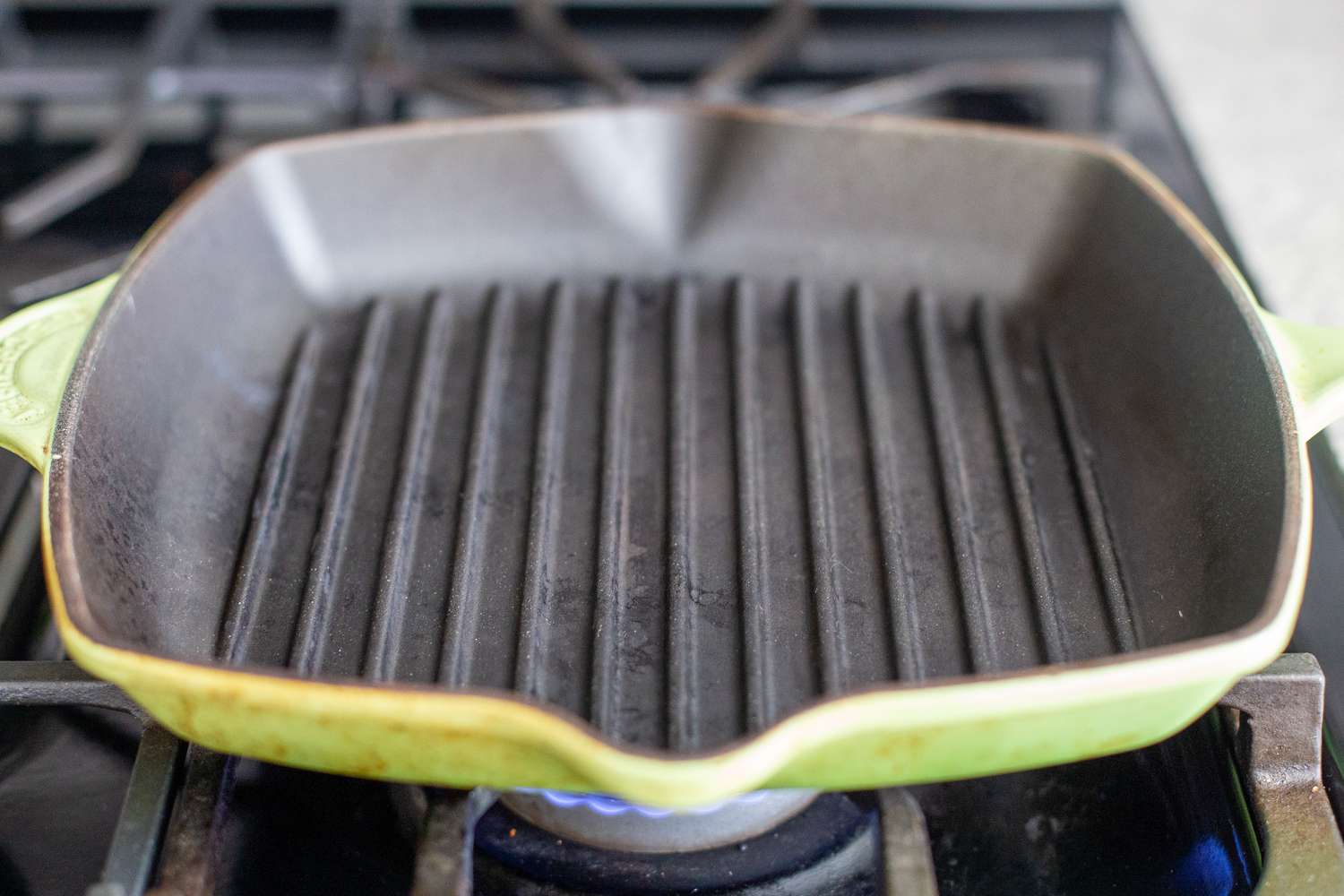 Grill Pan on a Gas Oven With the Stove on