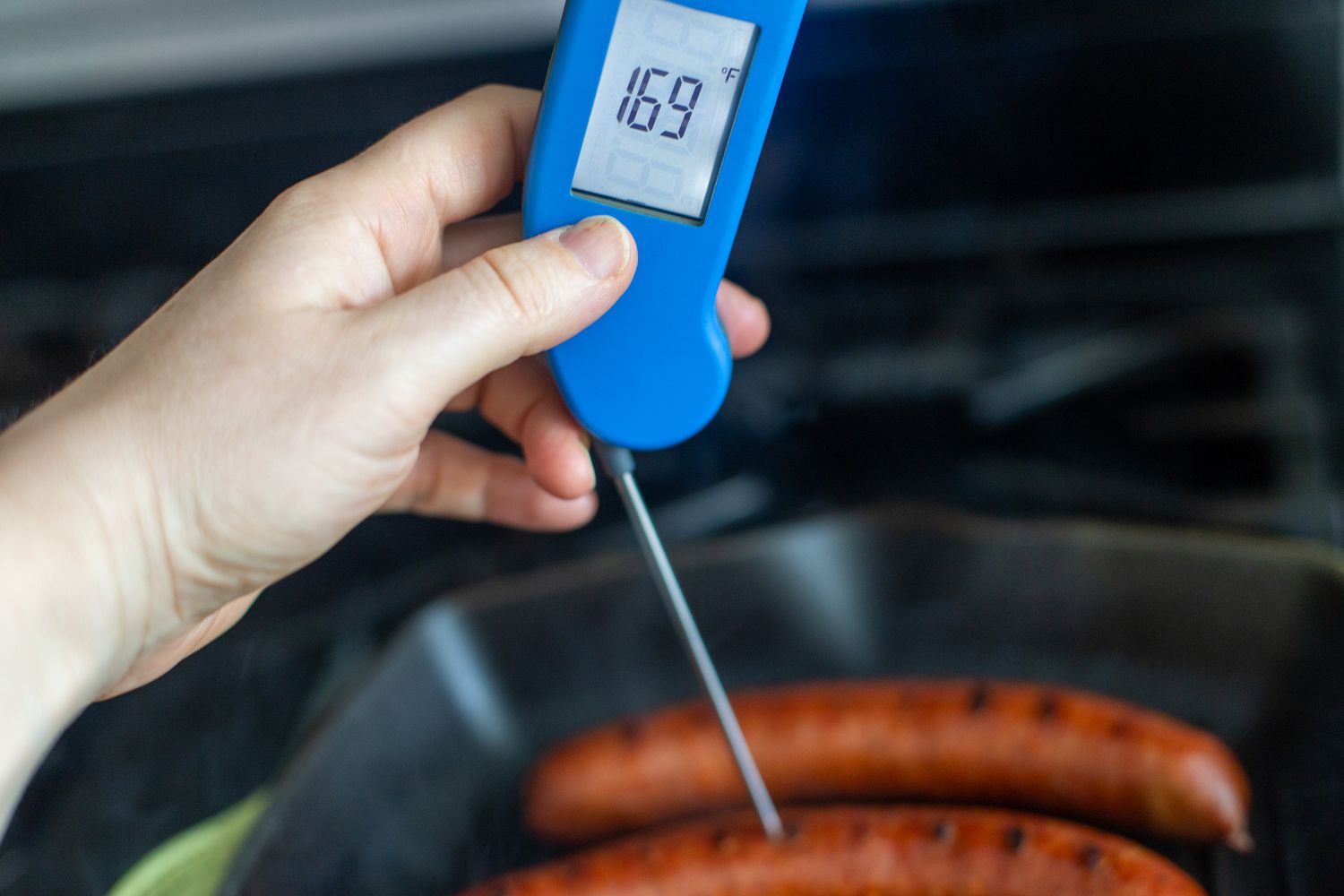 Internal Temperature of Pork Links Taken Using an Instant Read Meat Thermometer