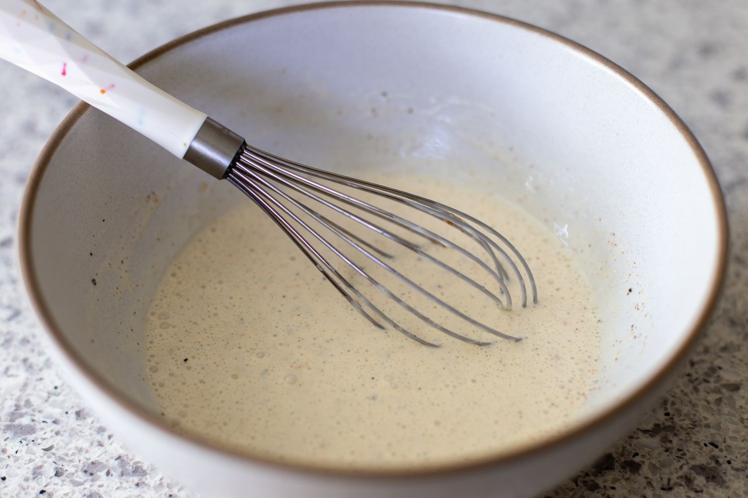 Peppercorn Sauce Ingredients Whisked Together for Copycat Ronto Wrap Recipe