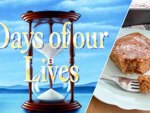 Photo compilation (L to R): title frame from Days of Our Lives and a photo of the apple cake from the show