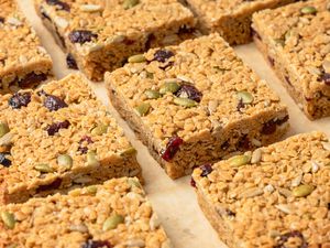 Sliced Flapjacks on a Piece of Parchment Paper 