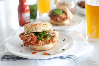 Fried chicken sandwich on plate