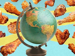 Globe surrounded by fried chicken