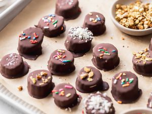 Frozen Chocolate Covered Bananas on a Tray