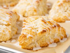 Tray of Lemon Scones with Drizzle of Lemon Glaze 