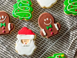 Christmas sugar cookies on a wire rack 