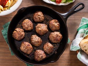 Meatballs on a cast iron skillet