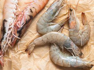 Prawns and Shrimp on Textured Parchment Paper