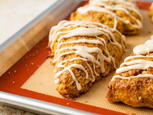 Pumpkin Scones on a Baking Sheet