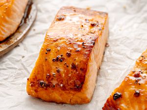 Plate of Salmon with Brown Sugar Glaze and a Side of Green Beans