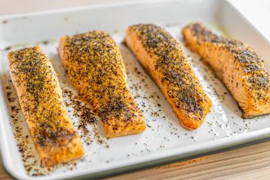 Salmon on a white platter