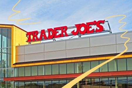 Trader Joe's storefront with a line illustration