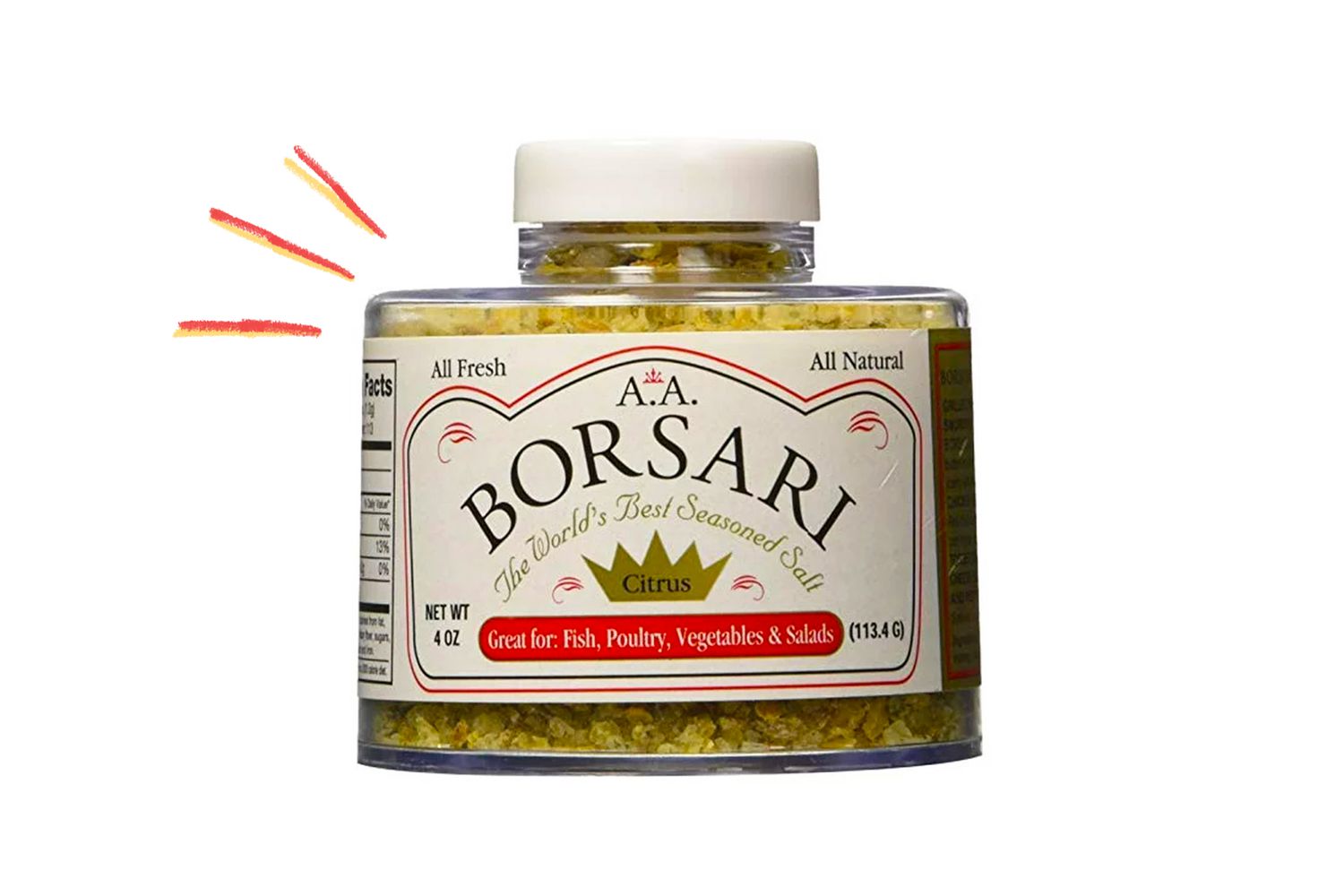 Jar of Borsari citrus seasoning salt